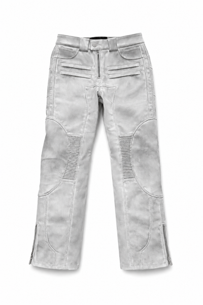 Dirt-White Leather Motopant