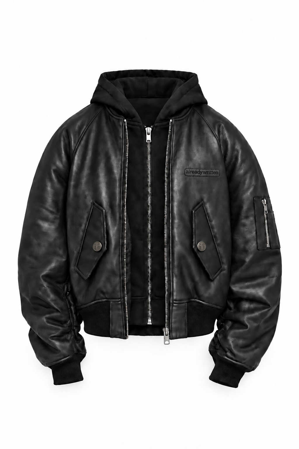 ALREADY WRITTEN Hooded Bomber — corrected embroidery and custom hardware