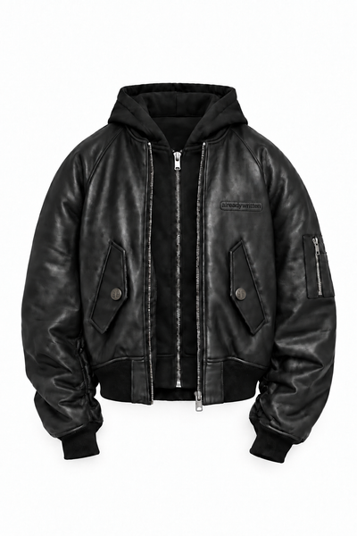 ALREADY WRITTEN Hooded Bomber — corrected embroidery and custom hardware