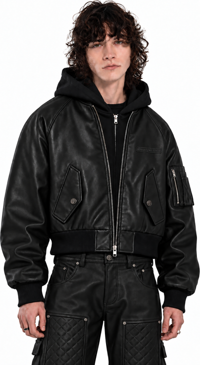 ALREADY WRITTEN Hooded Bomber — AI on-body styling visualization with corrected embroidery