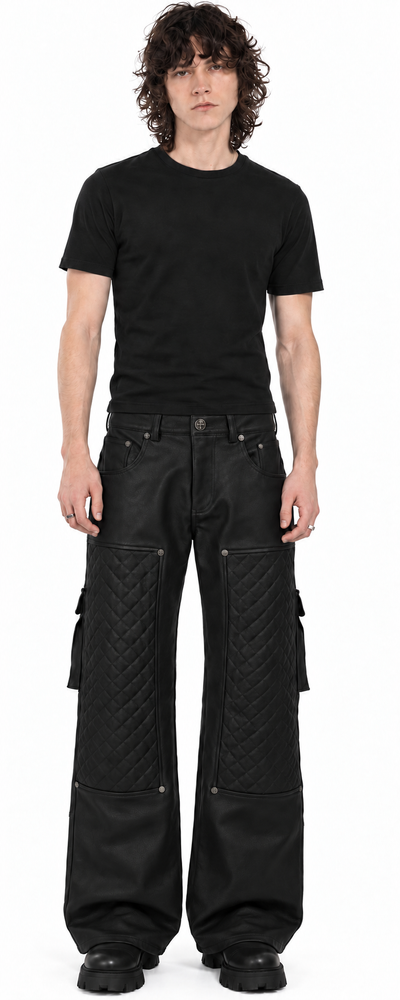 ALREADY WRITTEN Leather Utility Pant onbody — corrected custom hardware / AI on-body styling visualization
